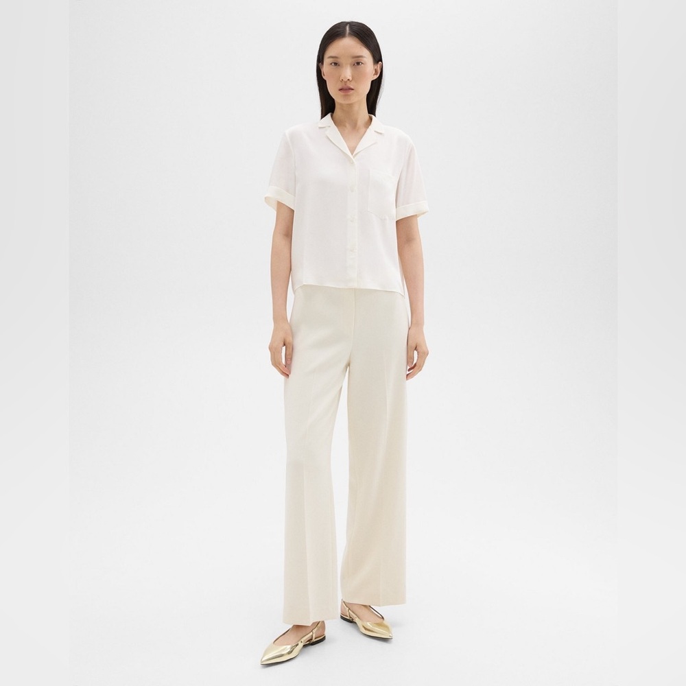 NWT Theory White Silk Georgette Camp Shirt